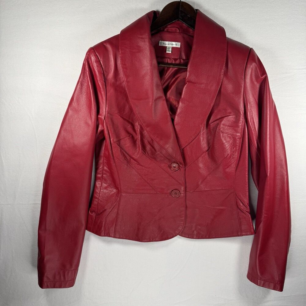 Vintage Yvonne de Marie Size Small Red Leather Jacket Moto Biker 80s